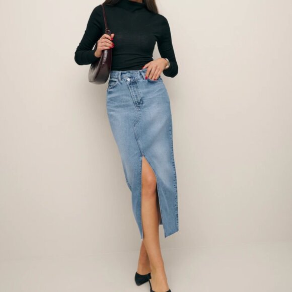 Reformation Nila Long Denim Skirt in Galway Size 28 - Picture 2 of 4